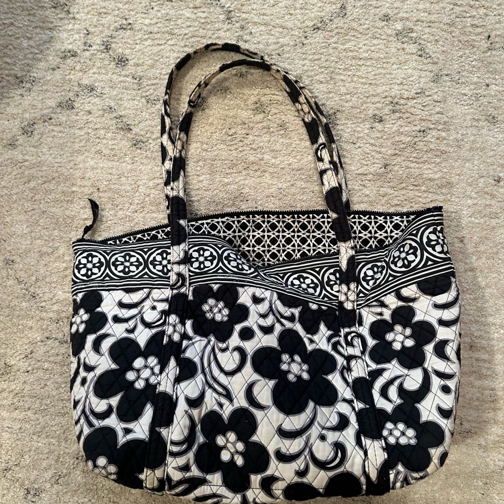 Large Vera Bradley Floral Black and White Tote Bag